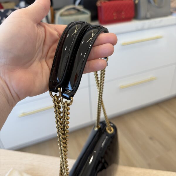 Saint Laurent Calypso Small YSL Shoulder Bag in Patent Padded Leather Black Gold Hardware