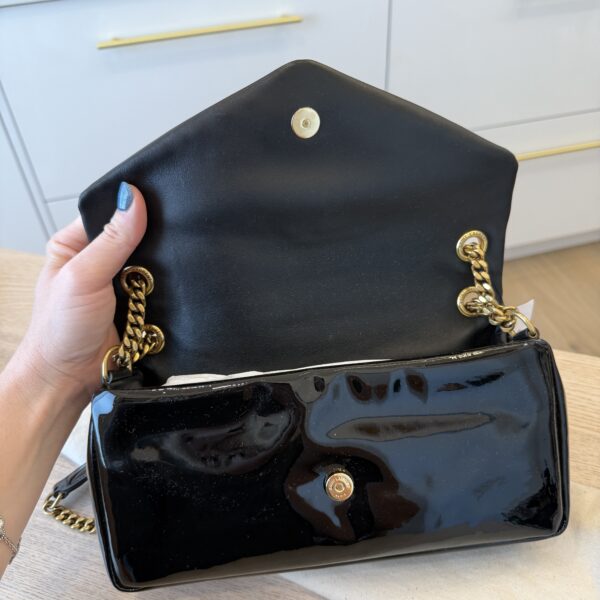 Saint Laurent Calypso Small YSL Shoulder Bag in Patent Padded Leather Black Gold Hardware