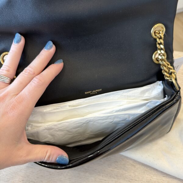 Saint Laurent Calypso Small YSL Shoulder Bag in Patent Padded Leather Black Gold Hardware