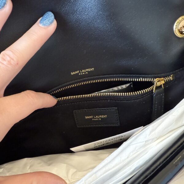 Saint Laurent Calypso Small YSL Shoulder Bag in Patent Padded Leather Black Gold Hardware