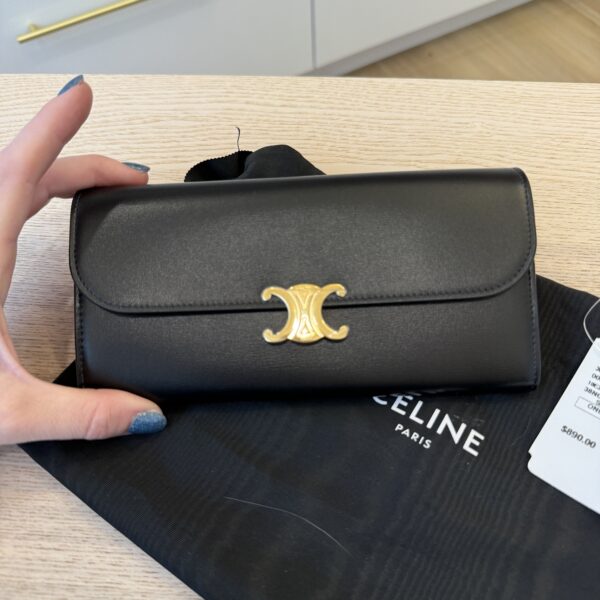 Celine Large Wallet Triomphe in Shiny Calfskin Black