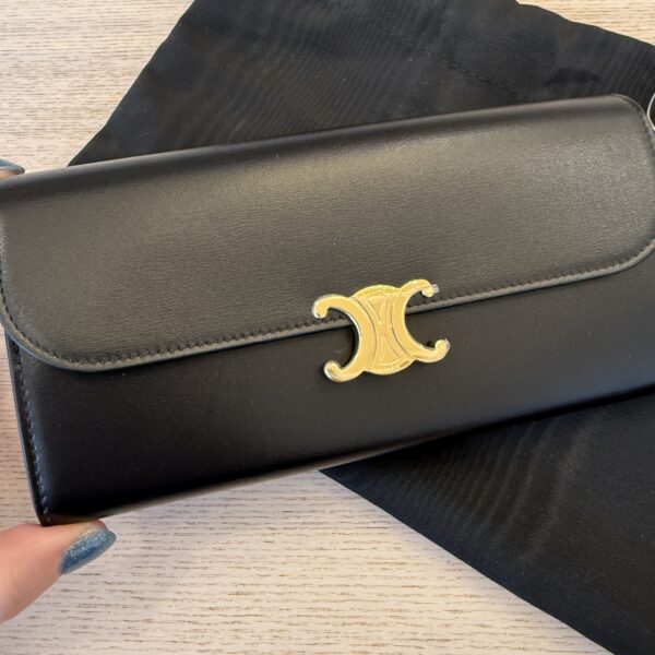 Celine Large Wallet Triomphe in Shiny Calfskin Black