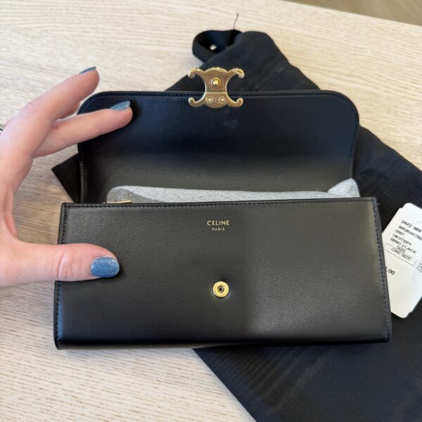 Celine Large Wallet Triomphe in Shiny Calfskin Black