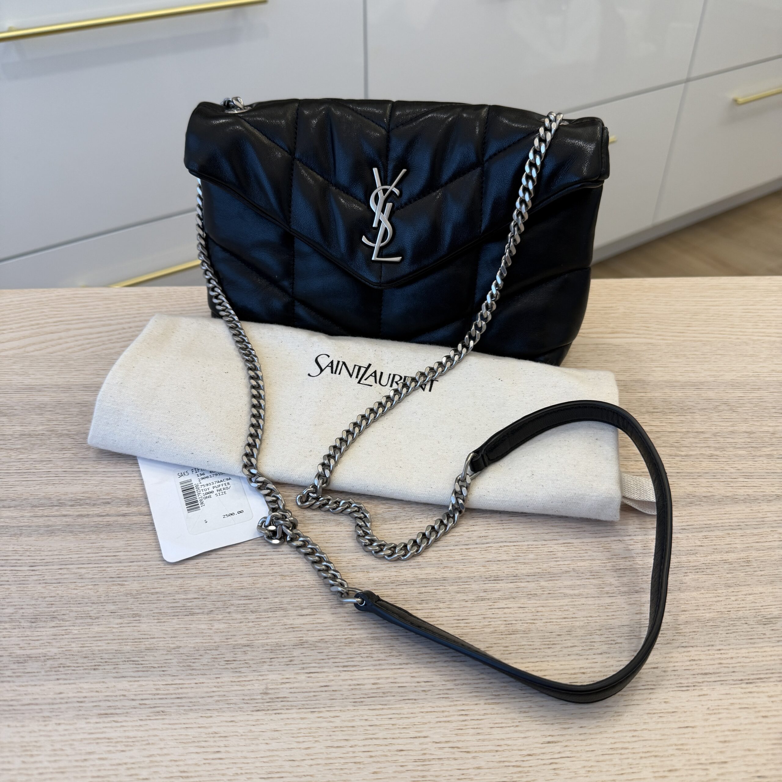 Saint Laurent Puffer Toy Bag In Quilted Lambskin Black and Silver Hardware