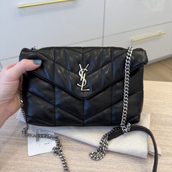 Saint Laurent Puffer Toy Bag In Quilted Lambskin Black and Silver Hardware