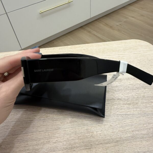 SAINT LAURENT Tonal Logo Acetate Round Sunglasses SHINY SOLID BLACK
