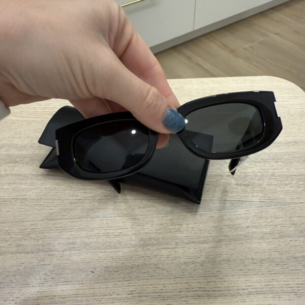 SAINT LAURENT Tonal Logo Acetate Round Sunglasses SHINY SOLID BLACK