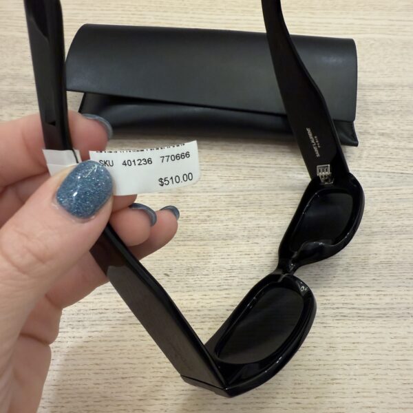 SAINT LAURENT Tonal Logo Acetate Round Sunglasses SHINY SOLID BLACK
