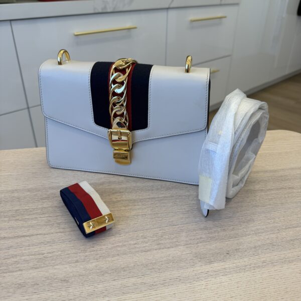 Gucci Calfskin Small Sylvie Shoulder Bag Hibiscus White