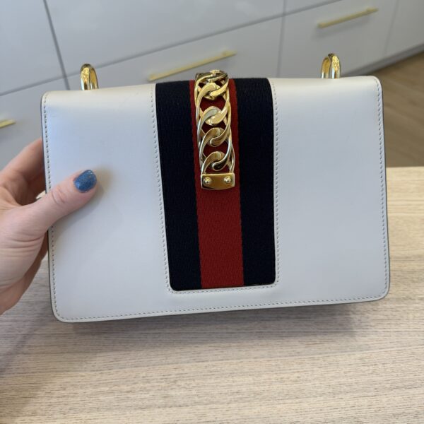 Gucci Calfskin Small Sylvie Shoulder Bag Hibiscus White