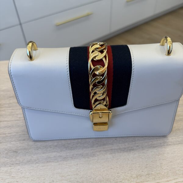 Gucci Calfskin Small Sylvie Shoulder Bag Hibiscus White