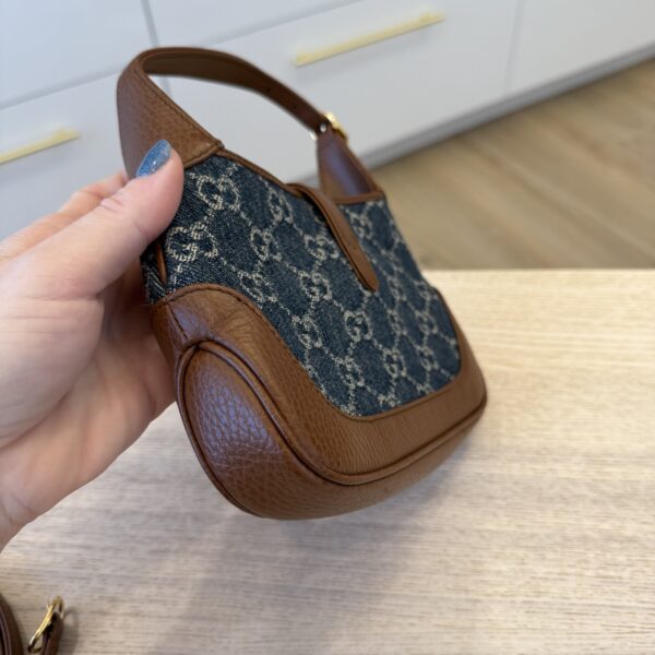 Gucci New Denim GG Monogram Calfskin Mini Jackie 1961 Hobo Blue Tea Cuir