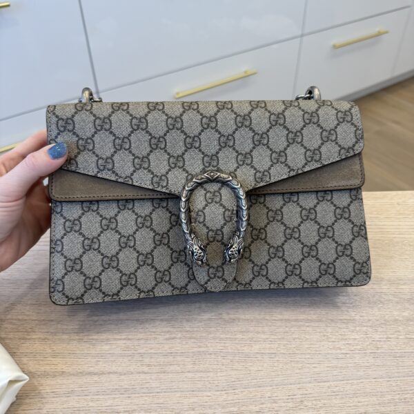 Gucci GG Supreme Monogram Small Dionysus Shoulder Bag Taupe