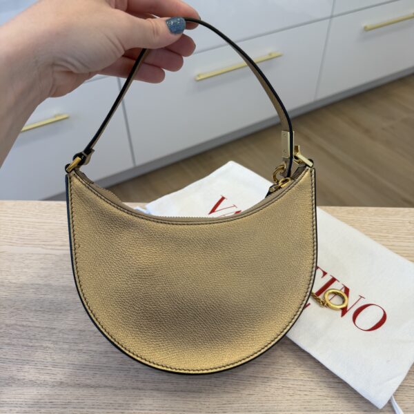 Valentino Mini Logo Signature Grainy Calfskin Hobo Bag Gold