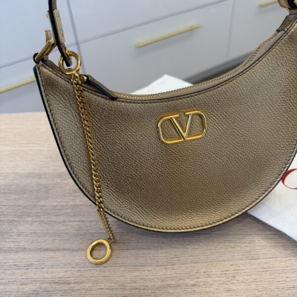 Valentino Mini Logo Signature Grainy Calfskin Hobo Bag Gold