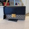 Gucci GG Supreme Monogram Calfskin Medium Padlock Shoulder Bag Beige Black Cuir
