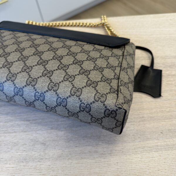 Gucci GG Supreme Monogram Calfskin Medium Padlock Shoulder Bag Beige Black Cuir