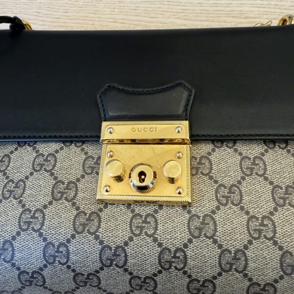 Gucci GG Supreme Monogram Calfskin Medium Padlock Shoulder Bag Beige Black Cuir