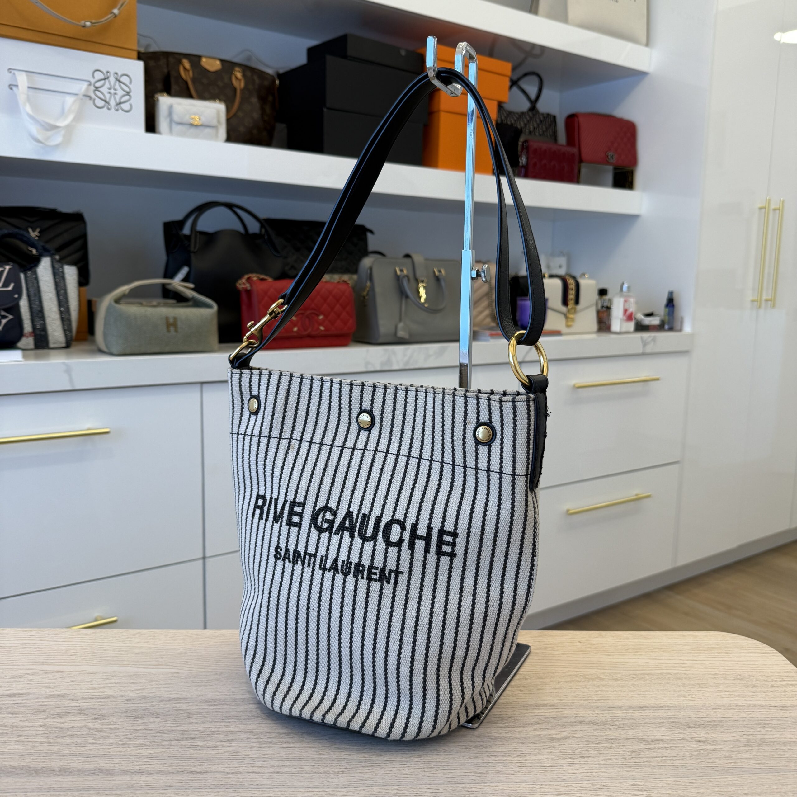 SAINT LAURENT YSL Rive Gauche Bucket Bag Canvas