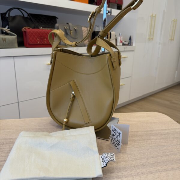 Loewe Hammock Slice Leather Hobo Bag Sahara