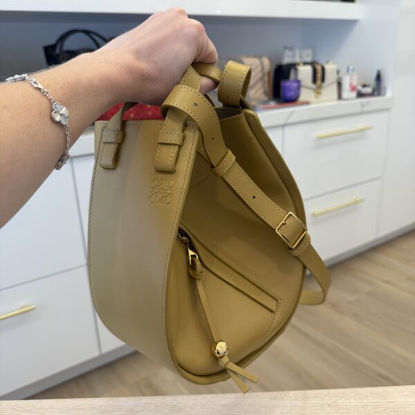 Loewe Hammock Slice Leather Hobo Bag Sahara