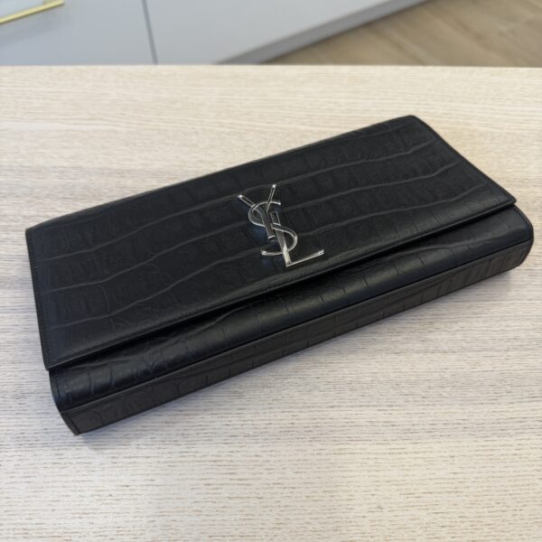SAINT LAURENT YSL Belle de Jour Clutch Leather Croc Embossed Large Black