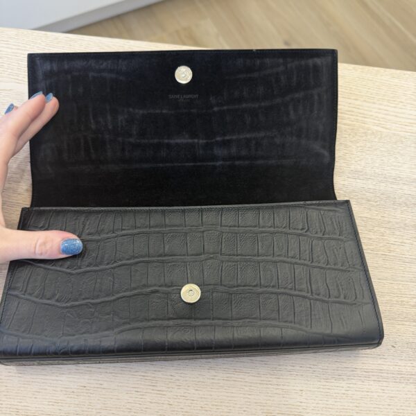 SAINT LAURENT YSL Belle de Jour Clutch Leather Croc Embossed Large Black