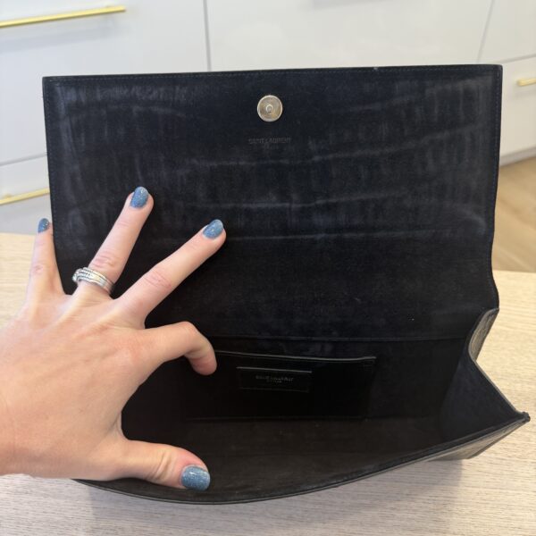 SAINT LAURENT YSL Belle de Jour Clutch Leather Croc Embossed Large Black