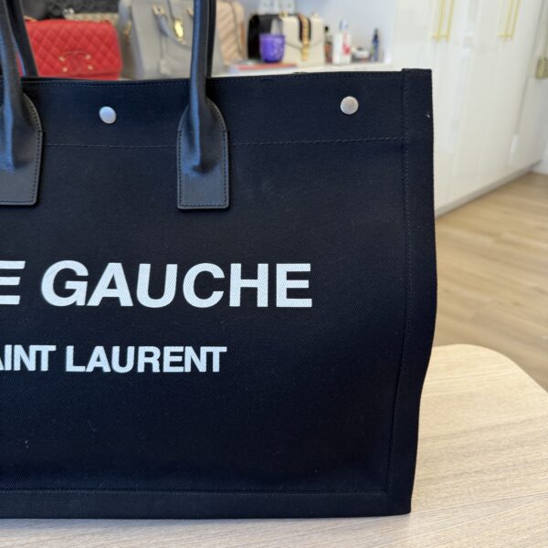 Saint Laurent YSL Linen Calfskin Rive Gauche Tote Black