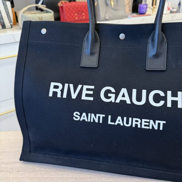 Saint Laurent YSL Linen Calfskin Rive Gauche Tote Black
