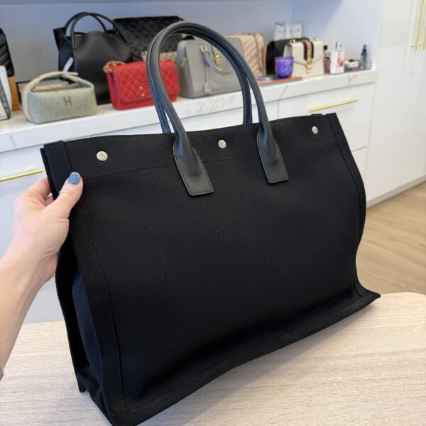 Saint Laurent YSL Linen Calfskin Rive Gauche Tote Black