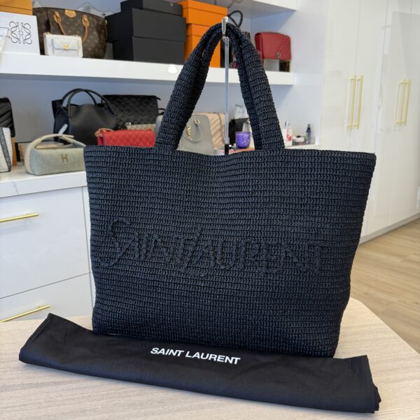 Saint Laurent Raffia Logo Tote Naturel