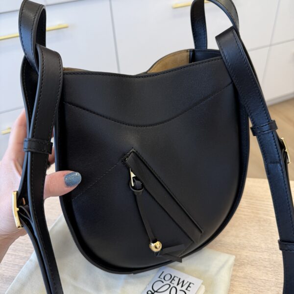 Loewe Hammock Slice Leather Hobo Bag Black
