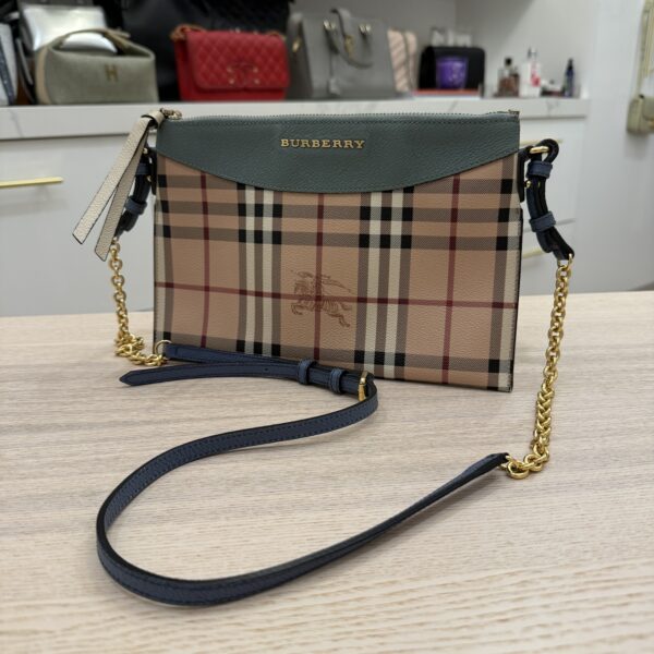 Burberry Haymarket Check Derby Peyton Crossbody Clutch Bag Eucalyptus Green