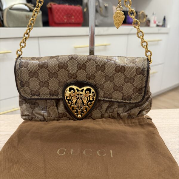 Gucci Beige GG Crystal Coated Canvas Babouska Heart Clutch Bag