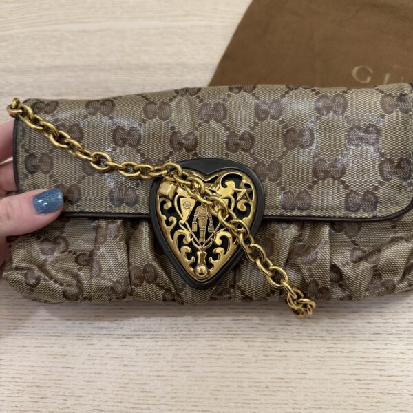 Gucci Beige GG Crystal Coated Canvas Babouska Heart Clutch Bag