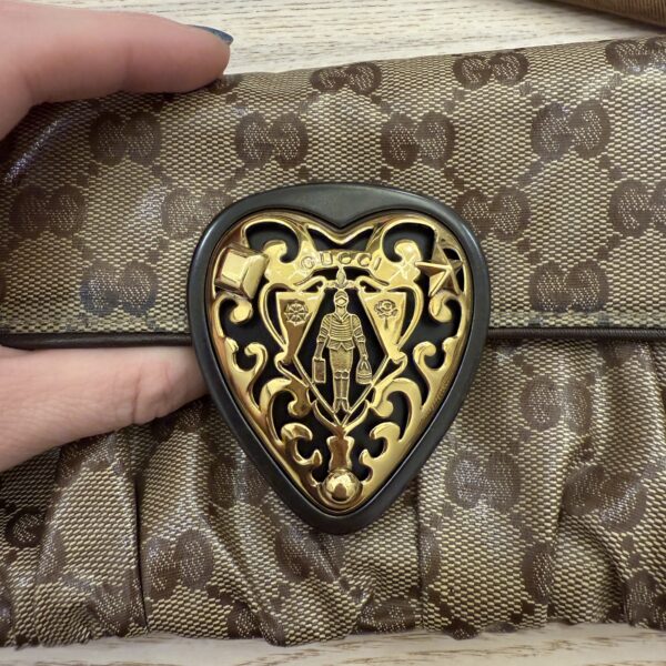 Gucci Beige GG Crystal Coated Canvas Babouska Heart Clutch Bag