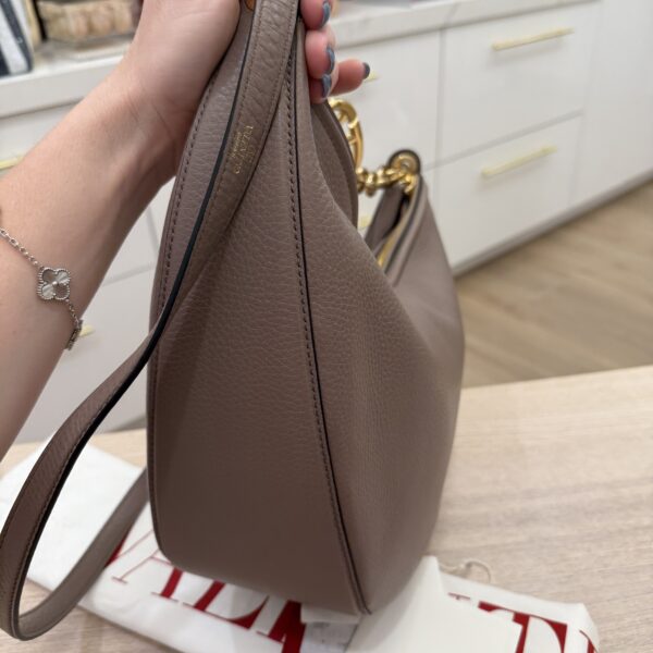 Valentino Garavani VLogo Moon Medium Grainy Calfskin Hobo Bag with Chain Clay
