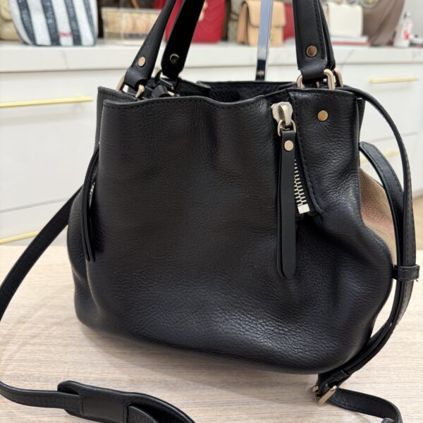 Burberry Maidstone Tote Leather and House Check Canvas Small Black
