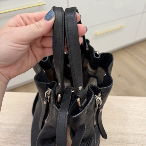 Burberry Maidstone Tote Leather and House Check Canvas Small Black