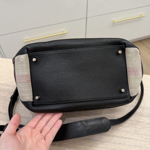 Burberry Maidstone Tote Leather and House Check Canvas Small Black