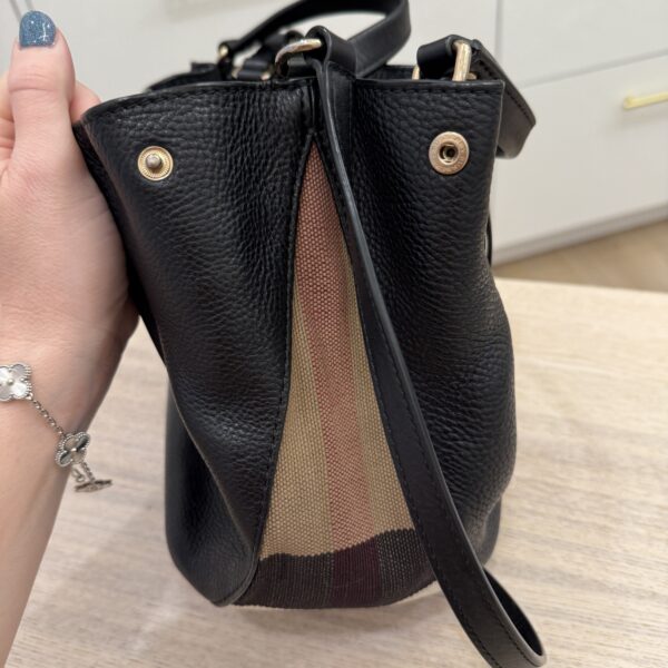 Burberry Maidstone Tote Leather and House Check Canvas Small Black