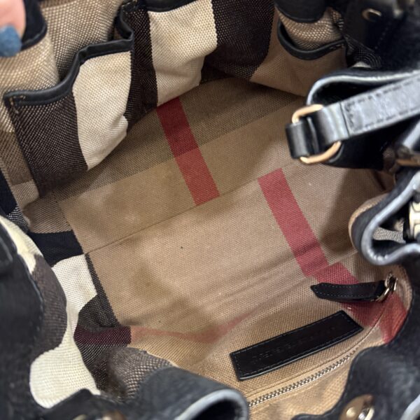 Burberry Maidstone Tote Leather and House Check Canvas Small Black