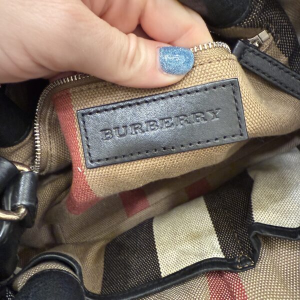 Burberry Maidstone Tote Leather and House Check Canvas Small Black