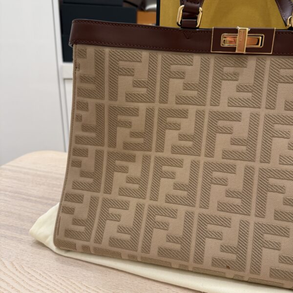 Fendi Wool Vitello King Seta FF 1974 Medium Peekaboo X-Tote Beige Cammello Sand