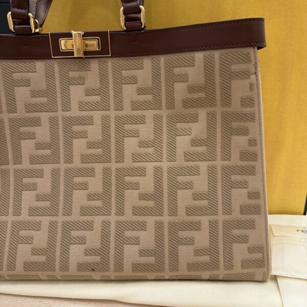 Fendi Wool Vitello King Seta FF 1974 Medium Peekaboo X-Tote Beige Cammello Sand