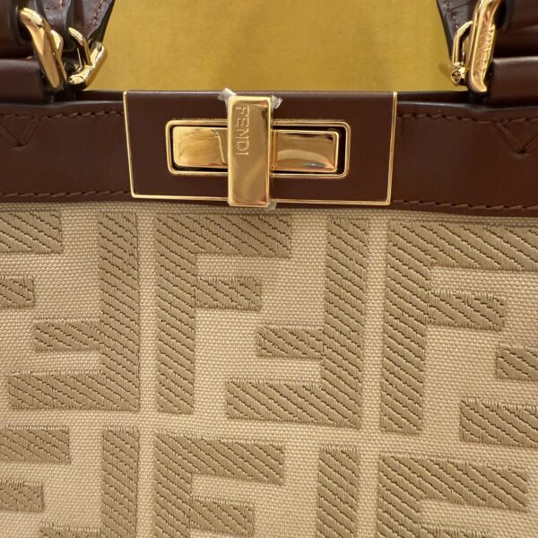 Fendi Wool Vitello King Seta FF 1974 Medium Peekaboo X-Tote Beige Cammello Sand