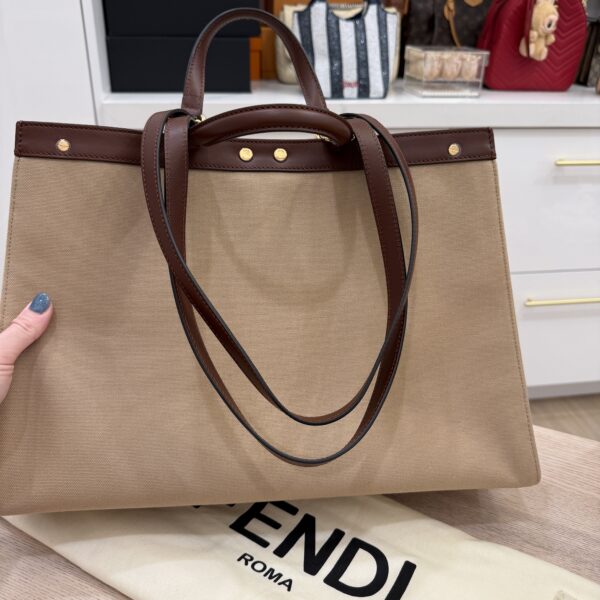 Fendi Wool Vitello King Seta FF 1974 Medium Peekaboo X-Tote Beige Cammello Sand