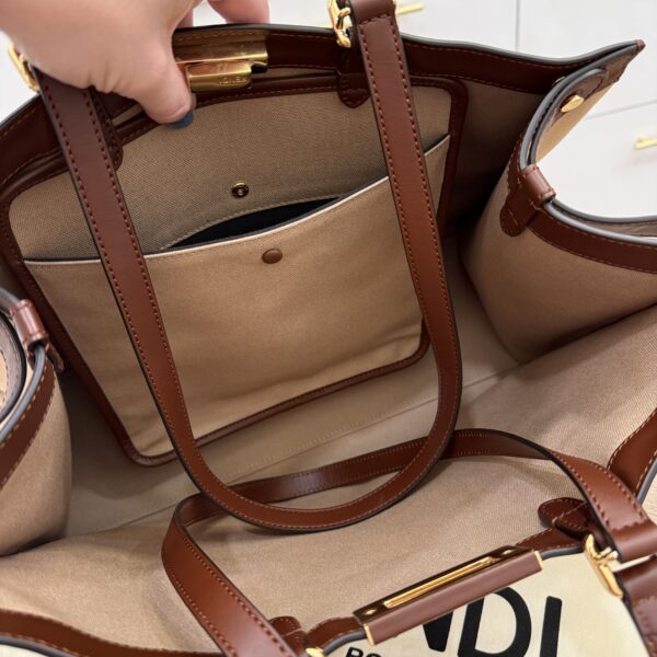 Fendi Wool Vitello King Seta FF 1974 Medium Peekaboo X-Tote Beige Cammello Sand