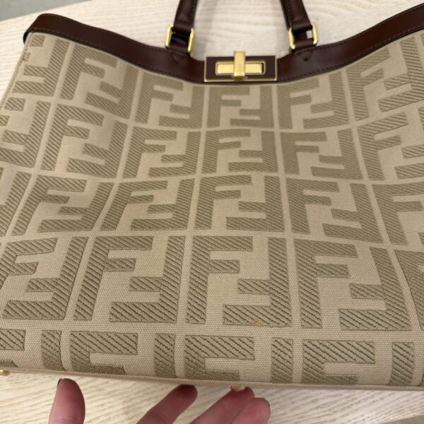 Fendi Wool Vitello King Seta FF 1974 Medium Peekaboo X-Tote Beige Cammello Sand